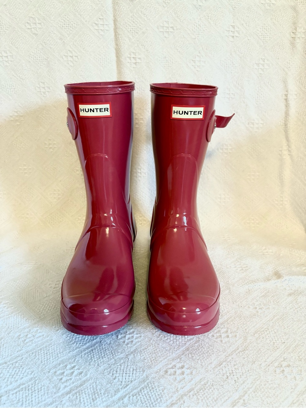 Hunter Women’s Gloss Raspberry-Red Rain Boots sz 10